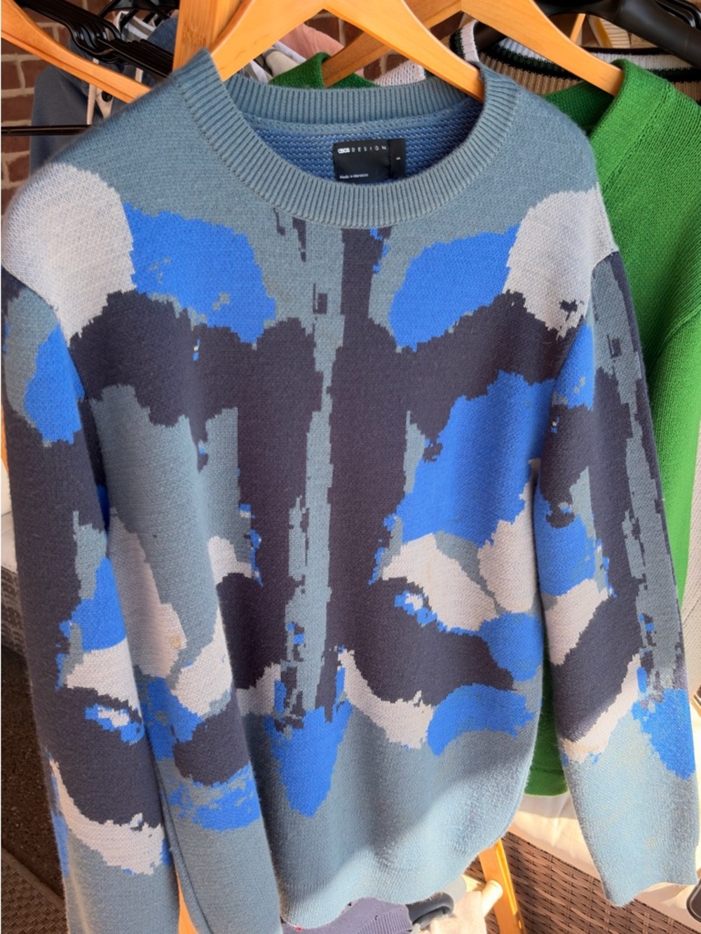 ASOS Blue Patterned Crewneck Sweater